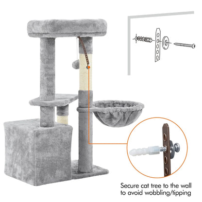 34.5" H Cat Tree Tower with Condo and Perches, Light Gray