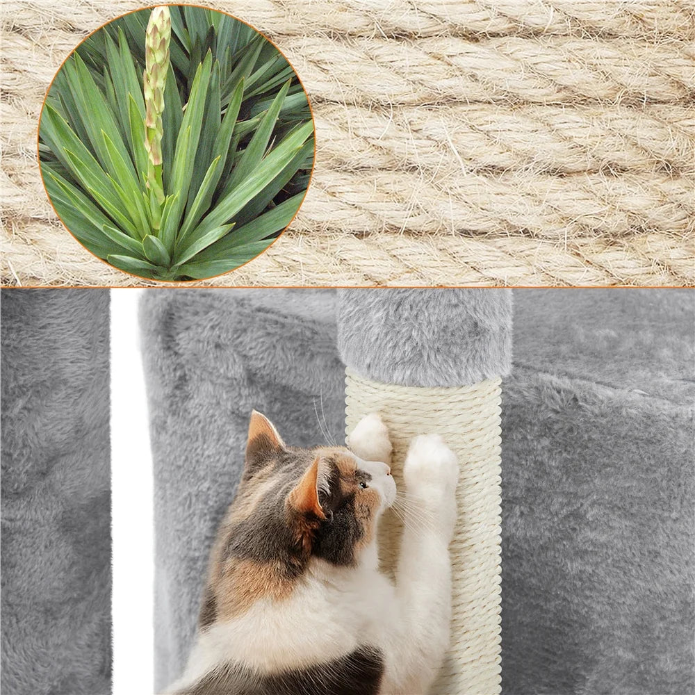 34.5" H Cat Tree Tower with Condo and Perches, Light Gray